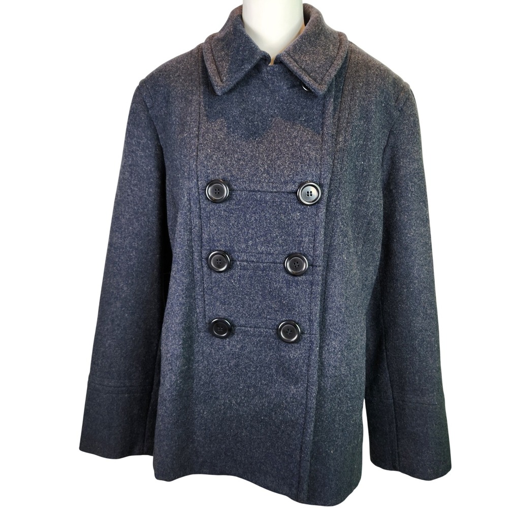 Esprit Pea Coat Wool Double Breasted Gray Vintage XL